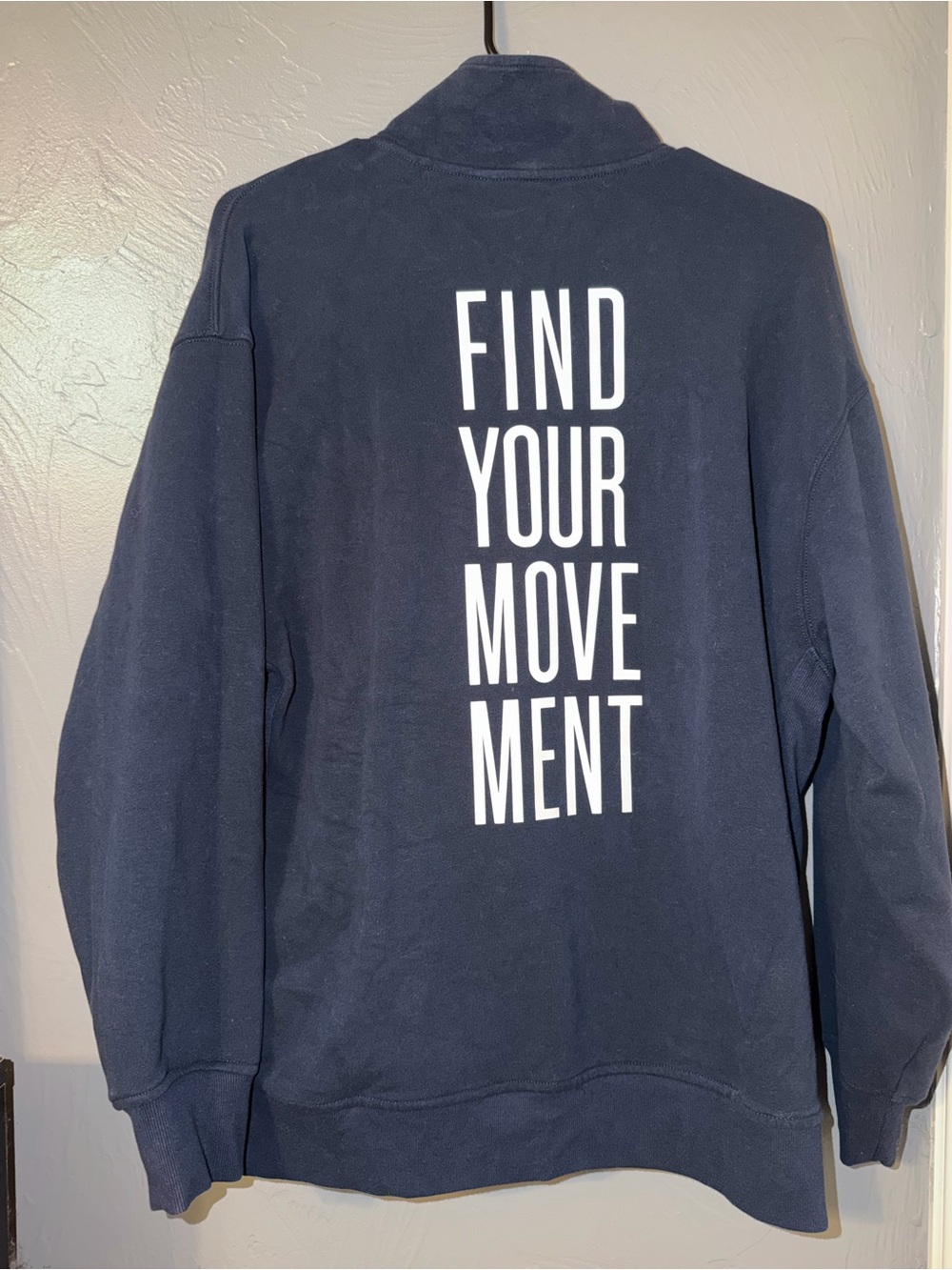 Athleta Navy Sweatshirt with White 'Find Your Movement' Back Graphic